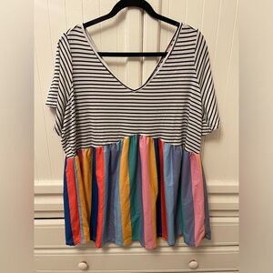 Women’s 2X V neck/back Colorful Striped Top